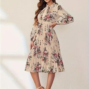 Only Essential size Xs, Floral pleated midi bohemian Cream Dress